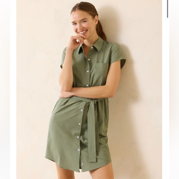 Tommy Bahama Dresses & Skirts - Tommy Bahama IslandZone Shirt Dress Olive Green Belted Resort Coastal Travel L